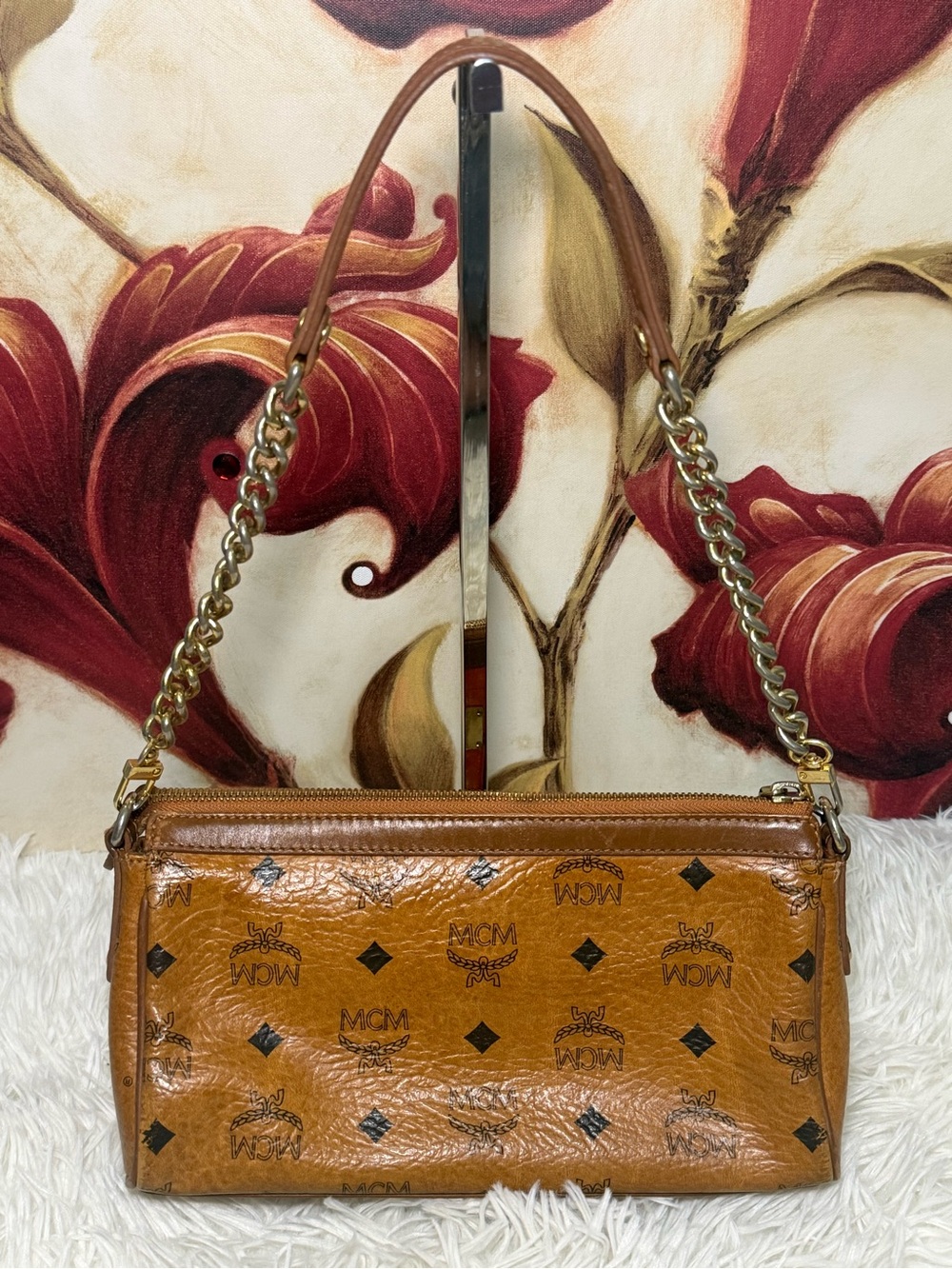 MCM Visetos Cognac Mini Chain Shoulder Bag - Picture 2 of 13
